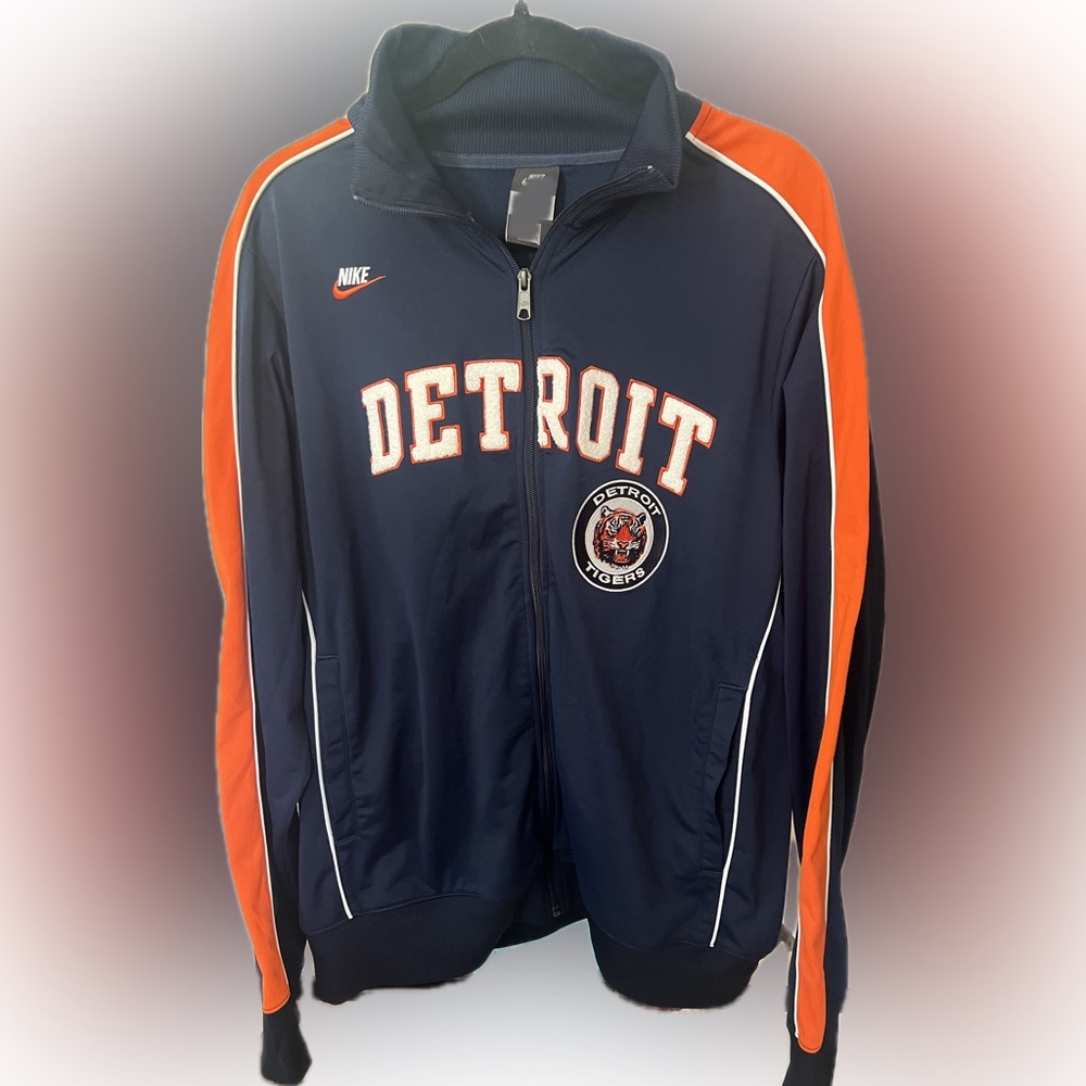 Nike Cooperstown Collection Detroit Tigers Navy and Orange Jacket